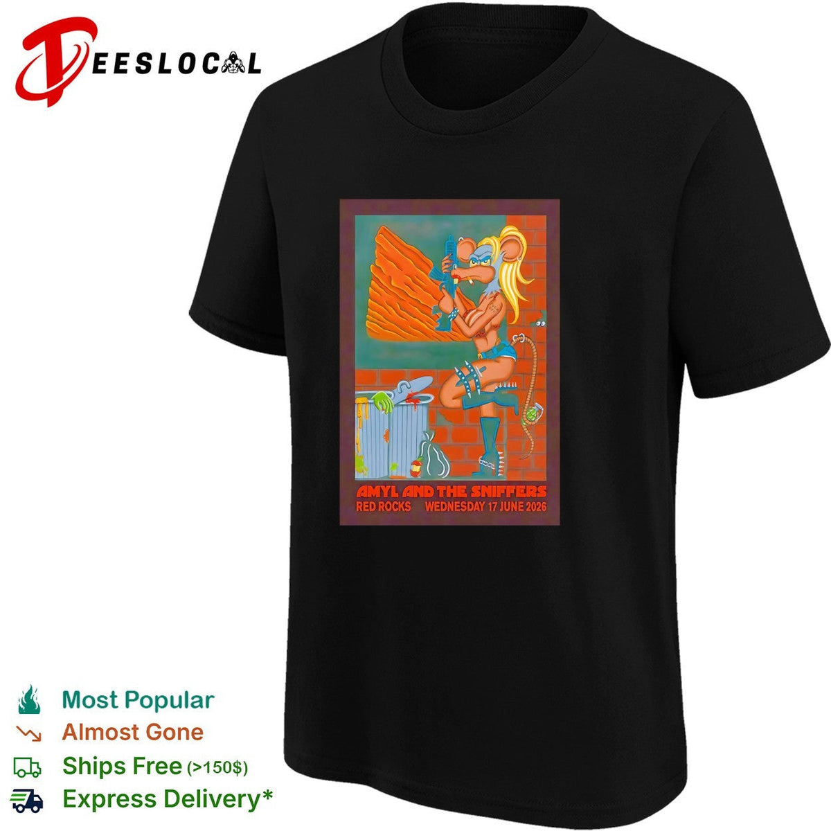 Amyl and the Sniffers Red Rocks Wednesday 17 June 2026 Rat Punk Rock Band shirt Unisex