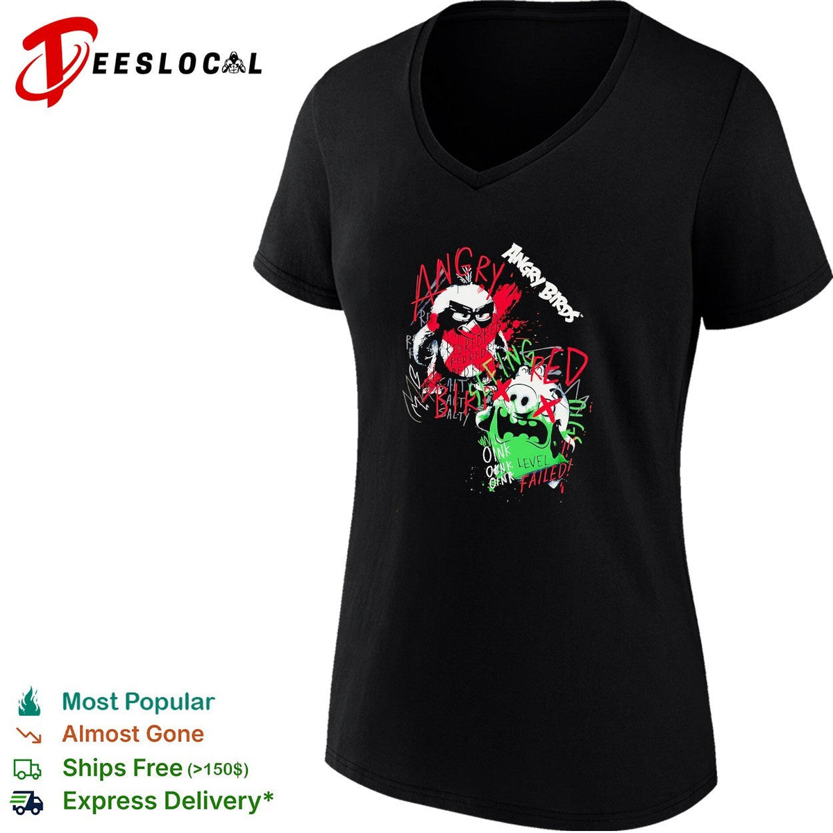 Angry Birds angry red bird and pig oink level failed splatter graphic shirt design Unisex