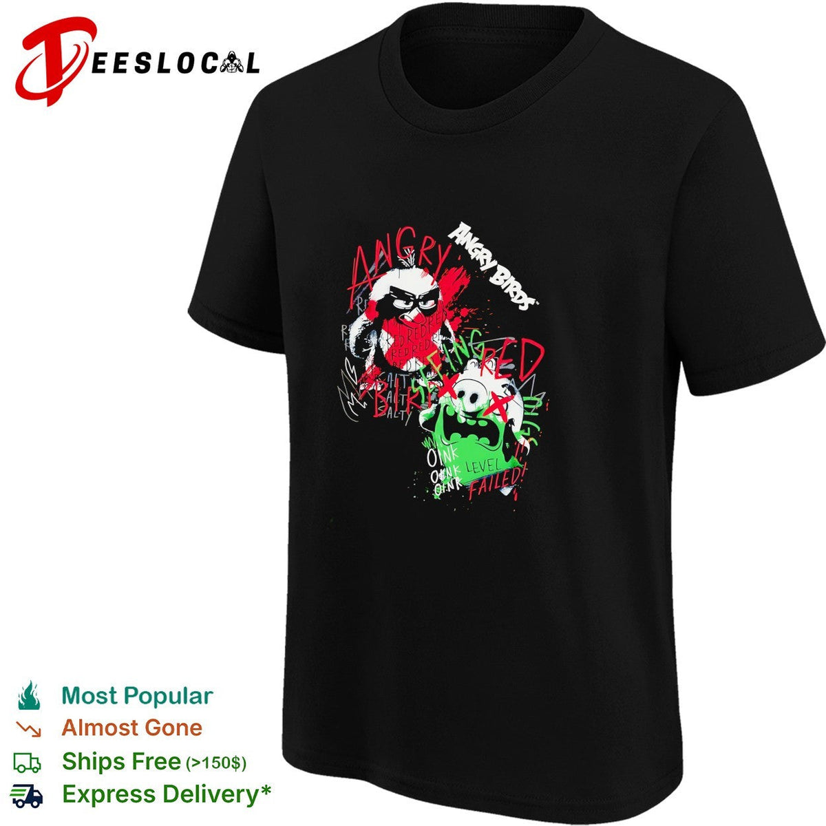 Angry Birds angry red bird and pig oink level failed splatter graphic shirt design Unisex
