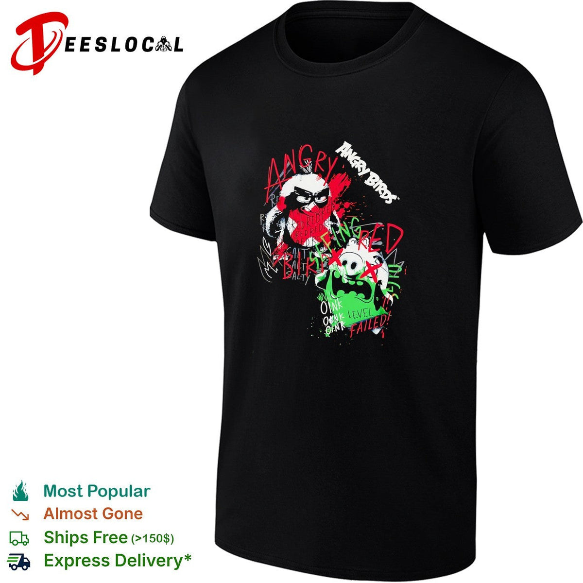 Angry Birds angry red bird and pig oink level failed splatter graphic shirt design Unisex