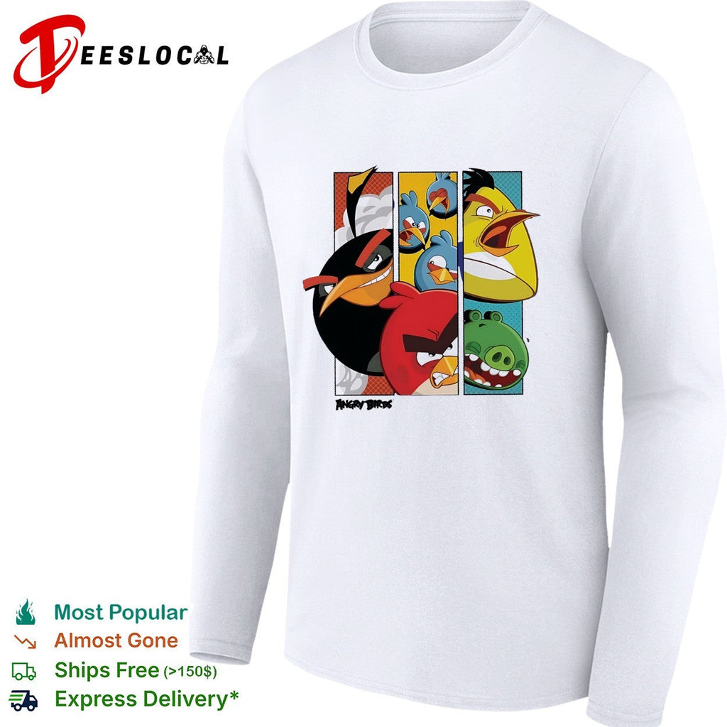 Angry Birds comic panel collage multiple birds and pig illustration graphic shirt Unisex