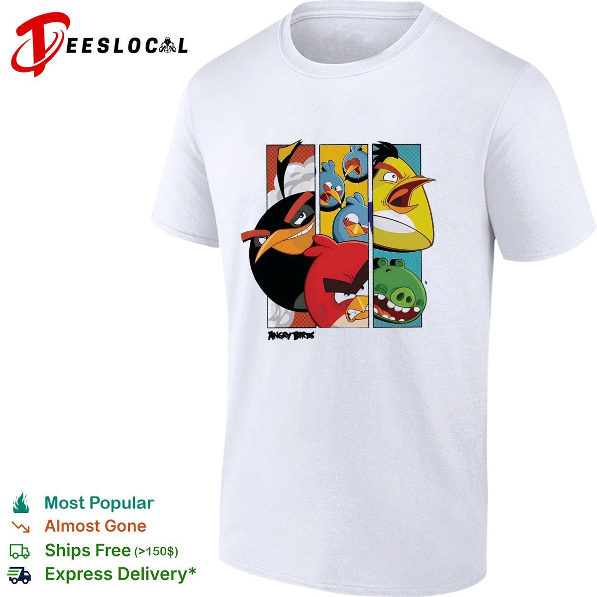 Angry Birds comic panel collage multiple birds and pig illustration graphic shirt Unisex