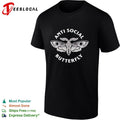 Anti social butterfly moth illustration badge shirt Unisex