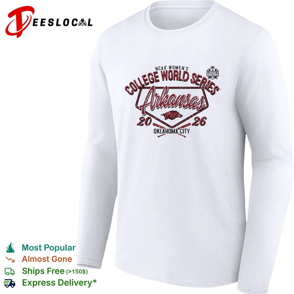Arkansas NCAA College World Series 2026 Oklahoma City Logo text print shirt Unisex