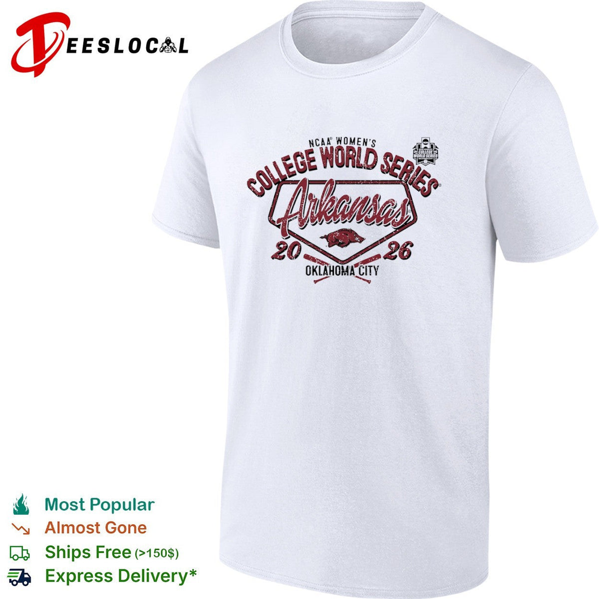 Arkansas NCAA College World Series 2026 Oklahoma City Logo text print shirt Unisex