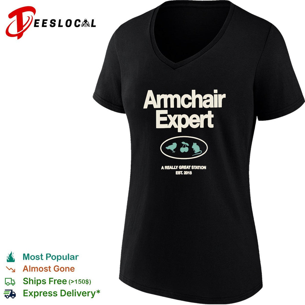 Armchair Expert podcast logo with bird cherry and mouse a really great station shirt Unisex