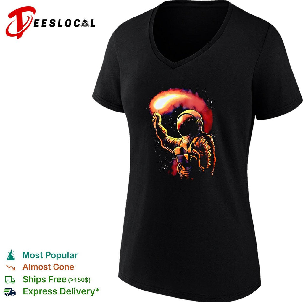 Astronaut reaching for fiery comet space shirt Unisex