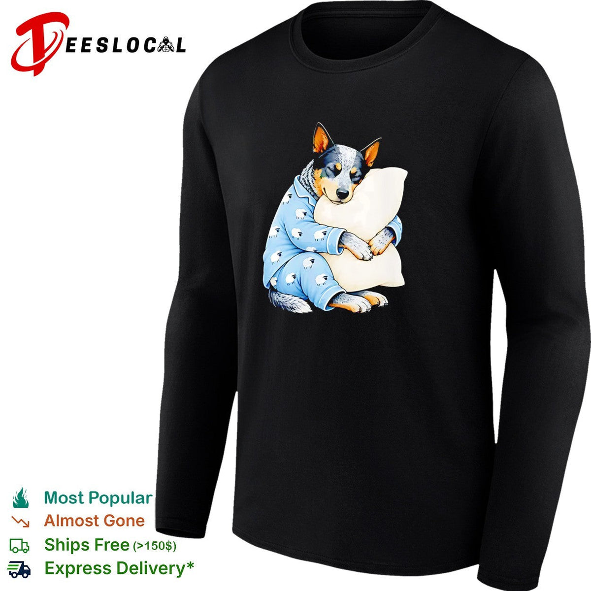 Australian Cattle Dog Sleeping in Sheep Pajamas Hugging a White Pillow shirt Unisex