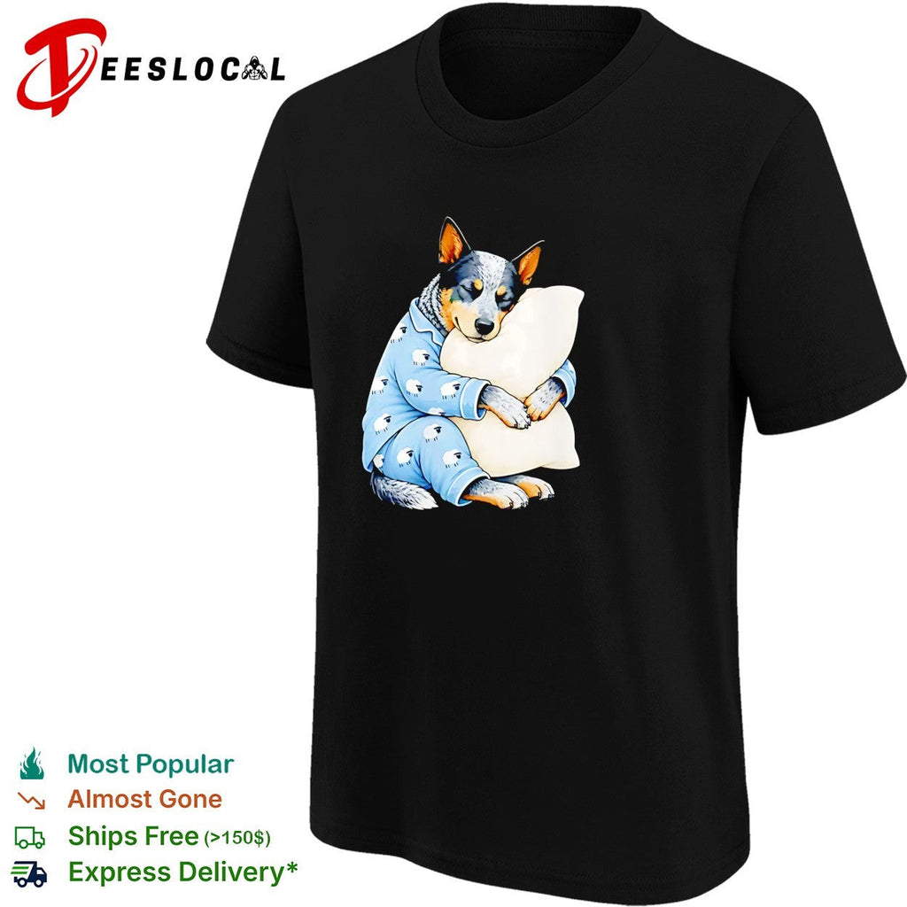 Australian Cattle Dog Sleeping in Sheep Pajamas Hugging a White Pillow shirt Unisex