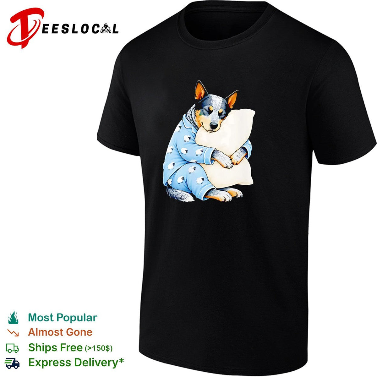 Australian Cattle Dog Sleeping in Sheep Pajamas Hugging a White Pillow shirt Unisex