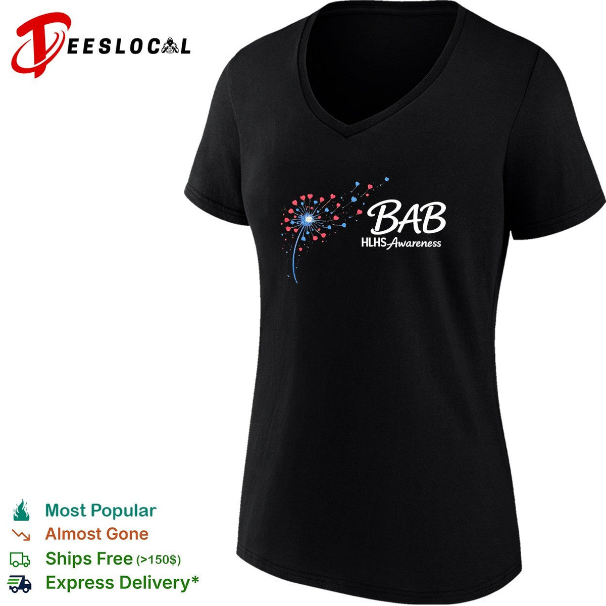 Bab HLHS Awareness dandelion heart illustration custom design on a black shirt Unisex