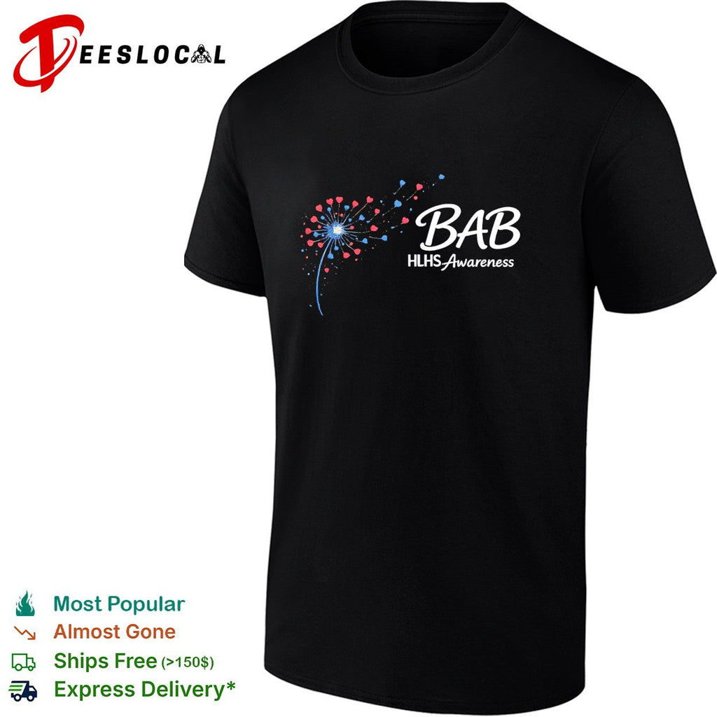 Bab HLHS Awareness dandelion heart illustration custom design on a black shirt Unisex