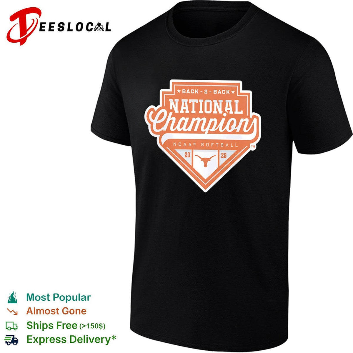 Back 2 Back National Champion Texas Longhorns NCAA Softball 2026 shirt Unisex