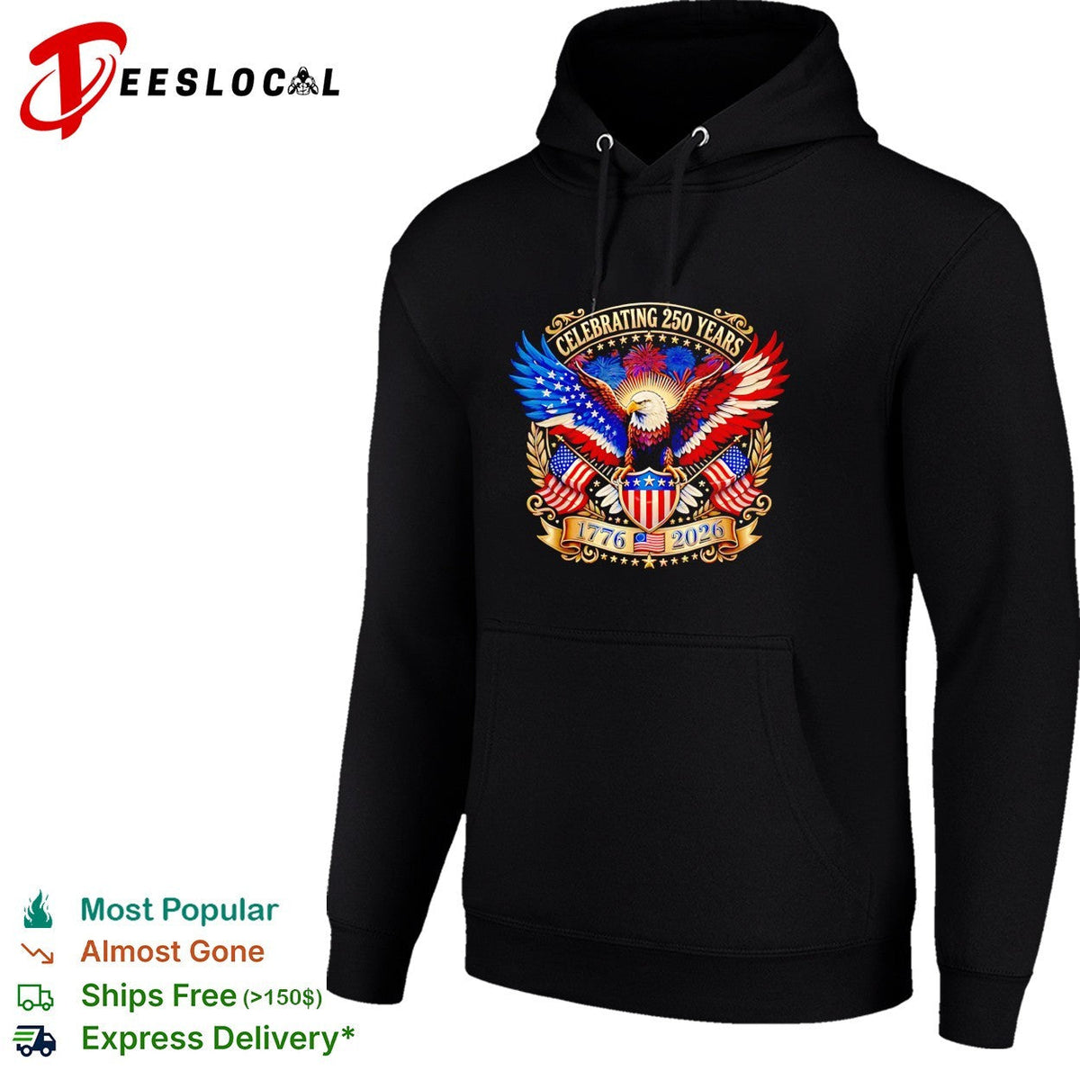 Bald eagle celebrating 250 years 1776 2026 gold patriotic USA shirt Unisex