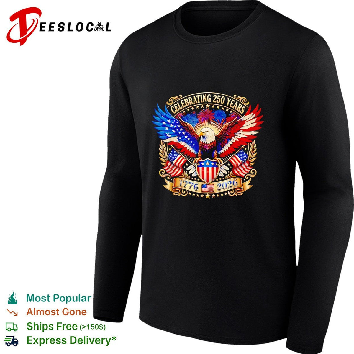 Bald eagle celebrating 250 years 1776 2026 gold patriotic USA shirt Unisex