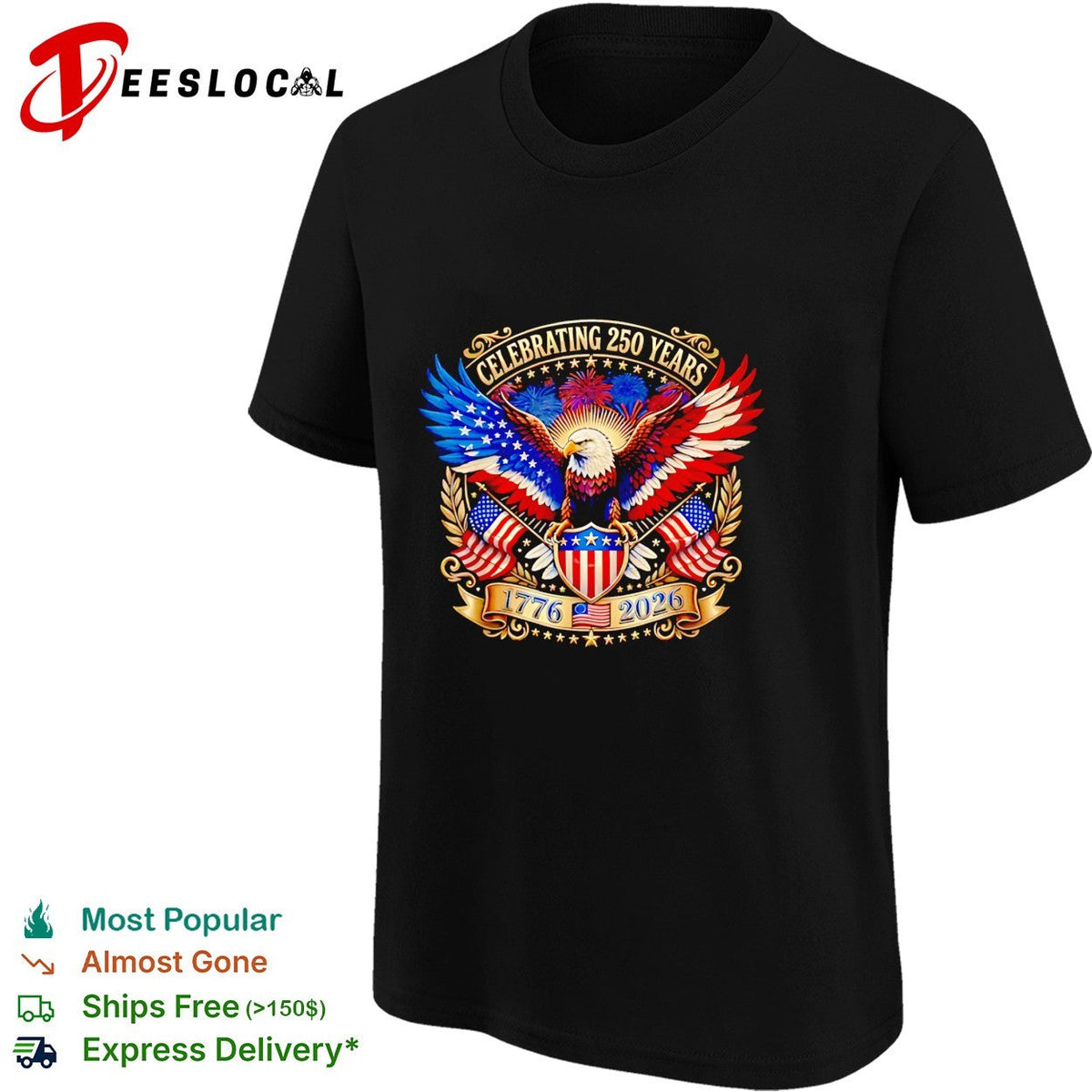 Bald eagle celebrating 250 years 1776 2026 gold patriotic USA shirt Unisex