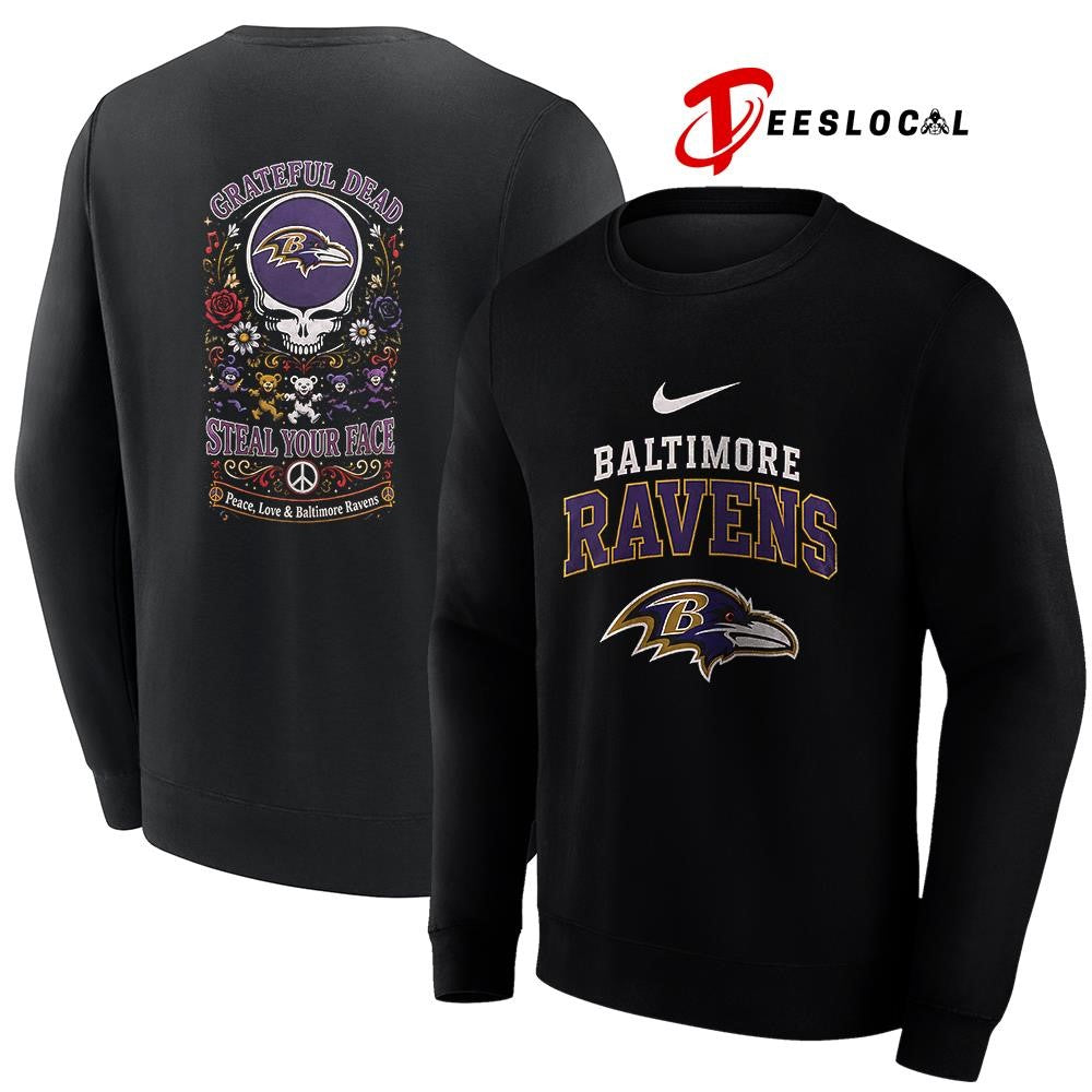 Baltimore Ravens x Grateful Dead steal your face peace love logo shirt Unisex