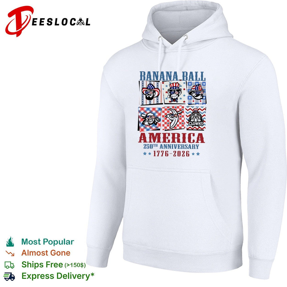 Banana Ball America 250th Anniversary 1776 2026 Indianapolis Clowns Baseball shirt Unisex