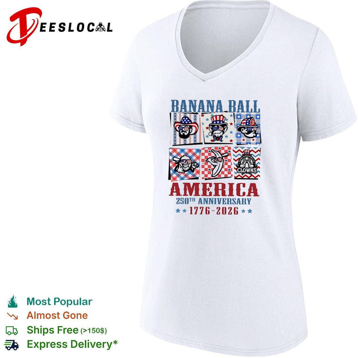 Banana Ball America 250th Anniversary 1776 2026 Indianapolis Clowns Baseball shirt Unisex
