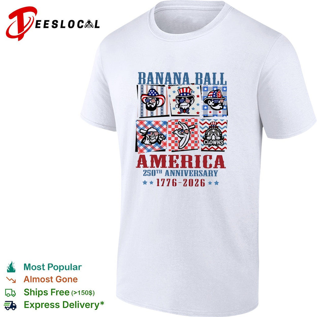 Banana Ball America 250th Anniversary 1776 2026 Indianapolis Clowns Baseball shirt Unisex