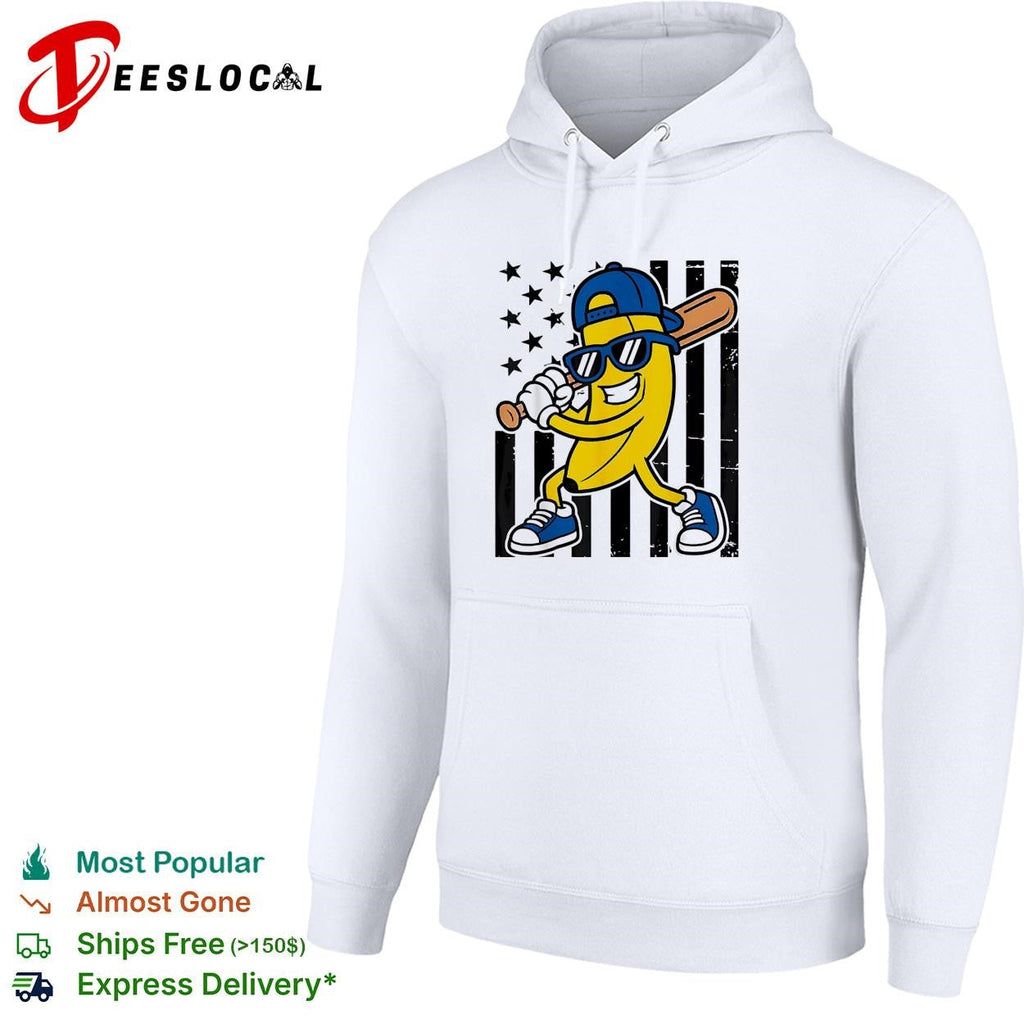 Banana baseball player sunglasses cartoon graphic shirt Unisex