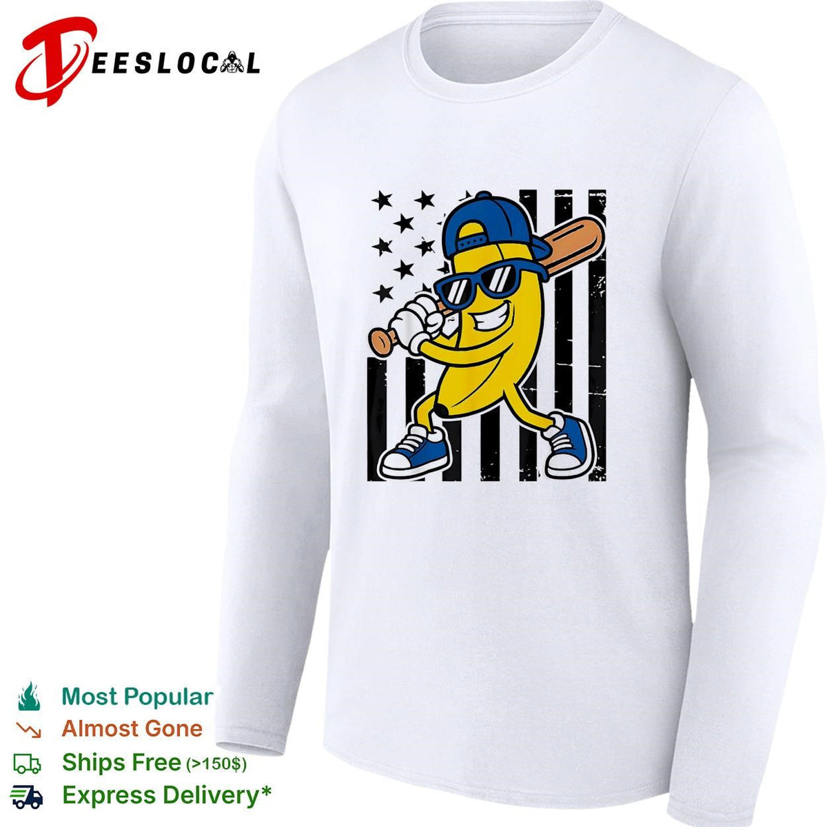 Banana baseball player sunglasses cartoon graphic shirt Unisex