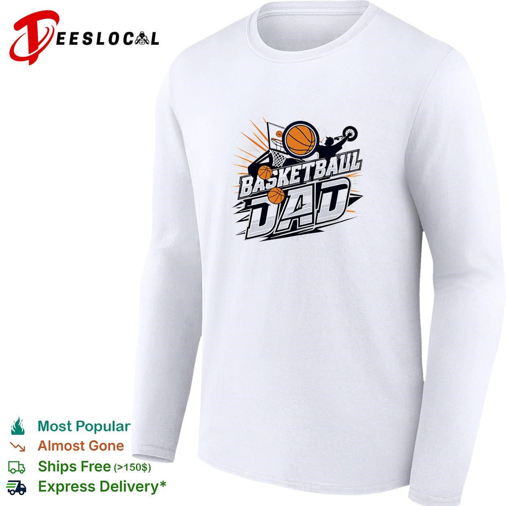 Basketball Dad bold action text hoop flying ball art shirt Unisex