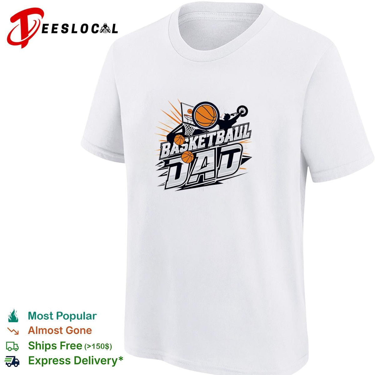 Basketball Dad bold action text hoop flying ball art shirt Unisex