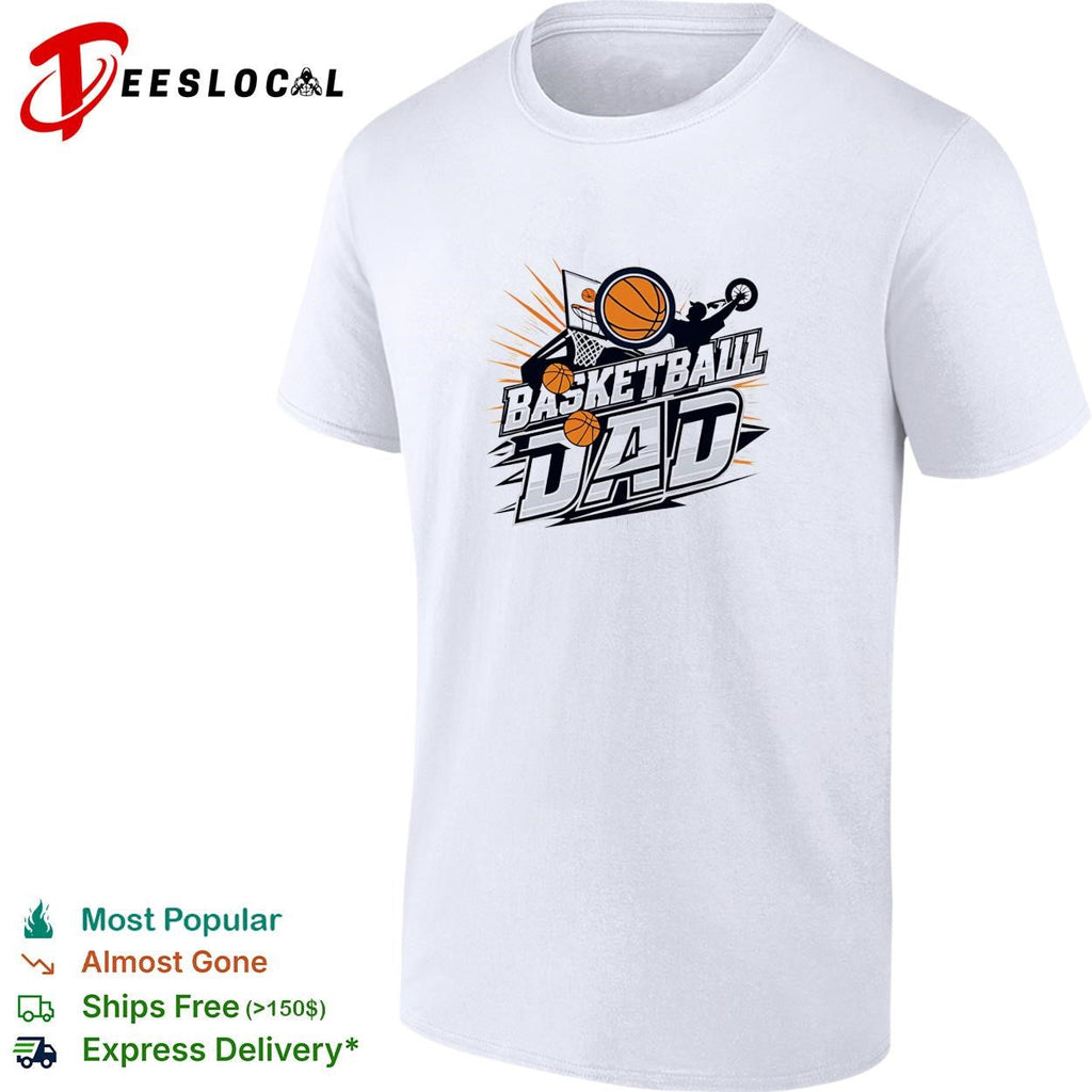 Basketball Dad bold action text hoop flying ball art shirt Unisex