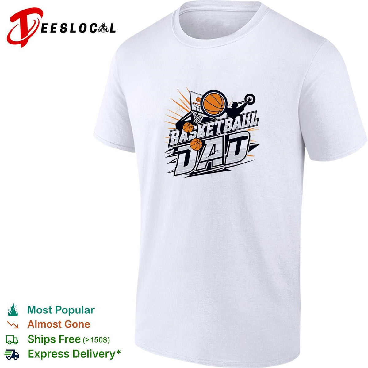Basketball Dad bold action text hoop flying ball art shirt Unisex