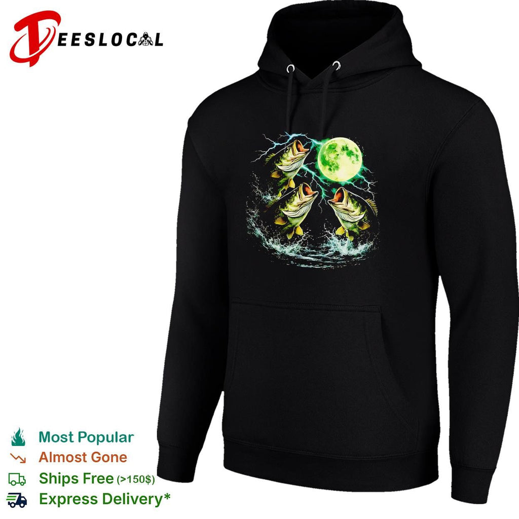 Bass jumping moonlit night full moon wildlife nature graphic shirt Unisex