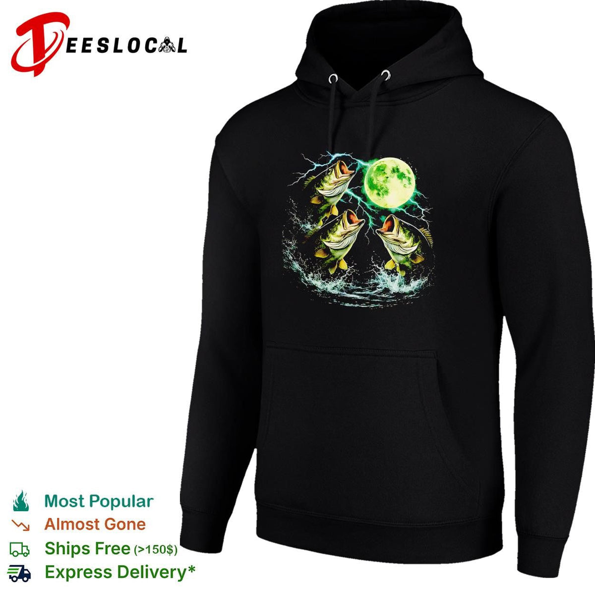 Bass jumping moonlit night full moon wildlife nature graphic shirt Unisex