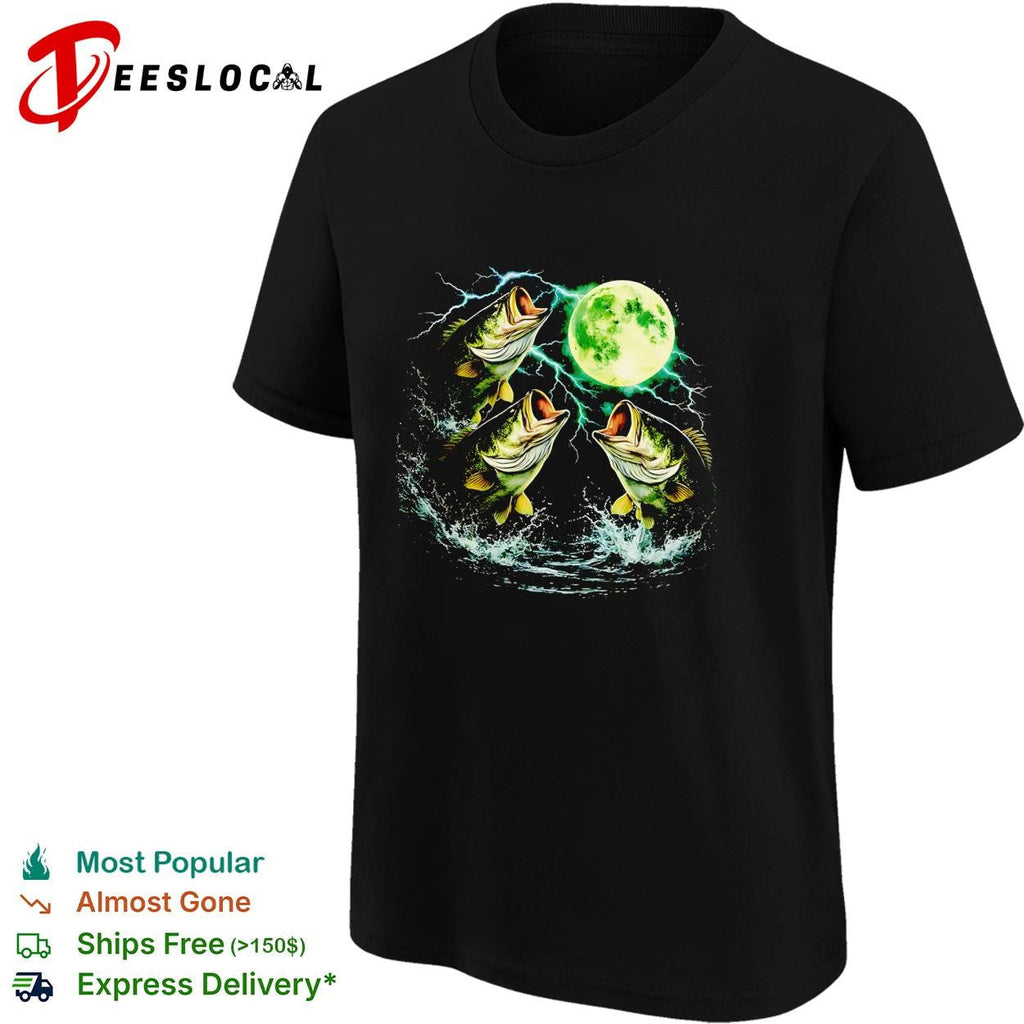 Bass jumping moonlit night full moon wildlife nature graphic shirt Unisex