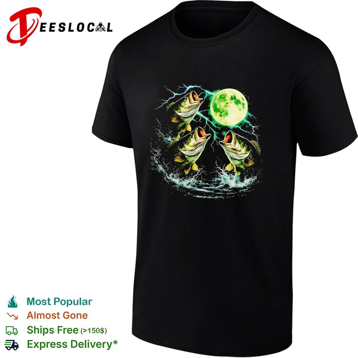 Bass jumping moonlit night full moon wildlife nature graphic shirt Unisex