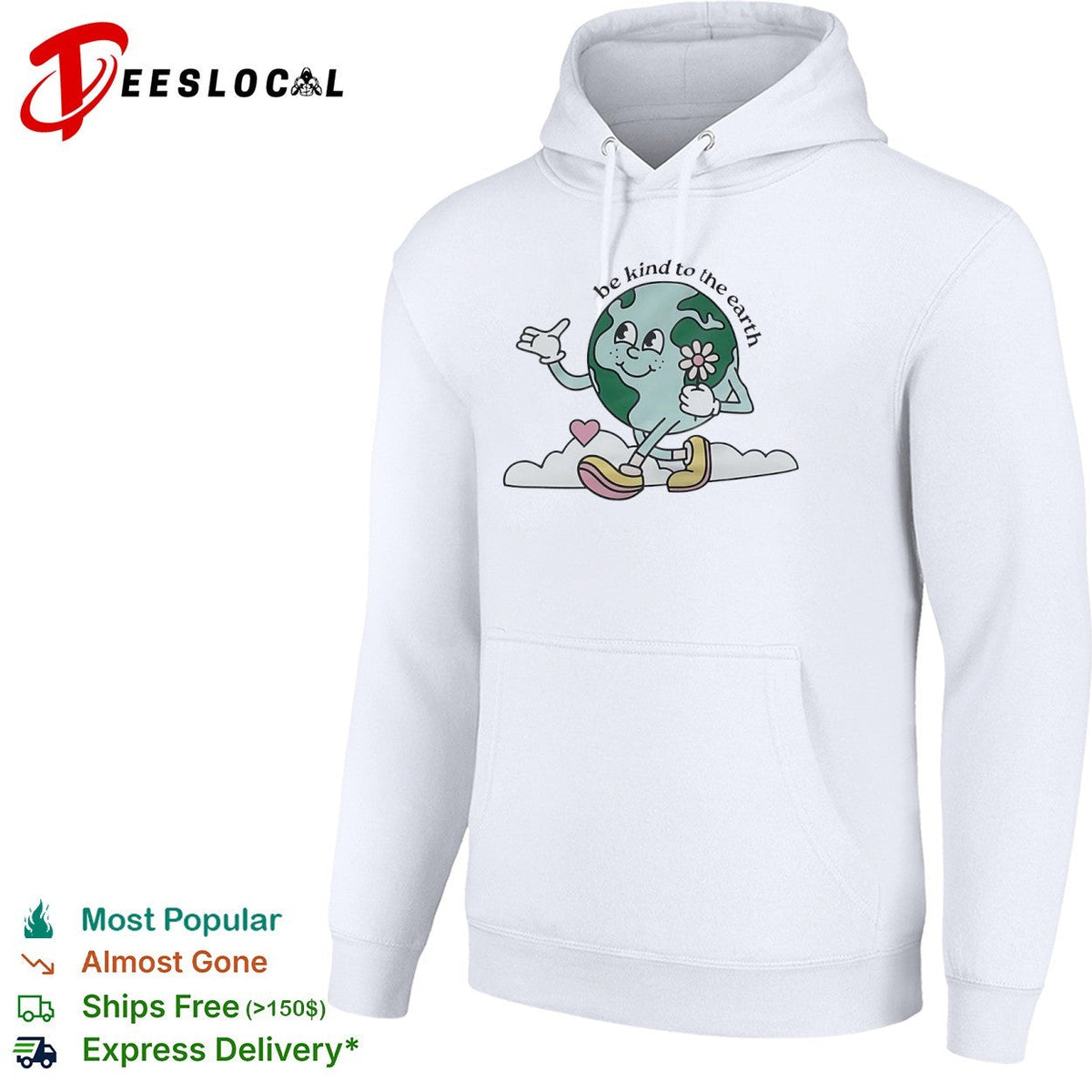 Be kind to the earth cartoon planet globe with flower heart and shoes shirt Unisex