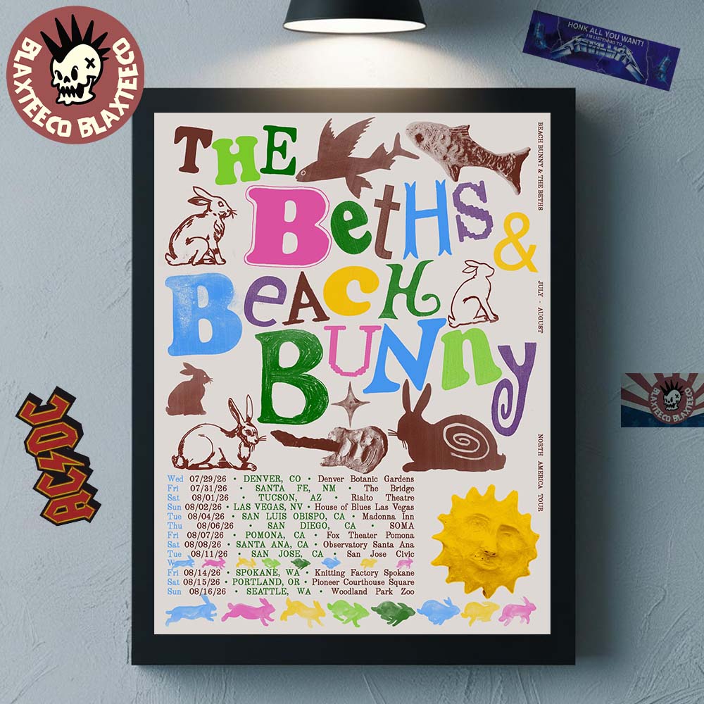 Beach Bunny X The Beths 2026 North America Tour Schedule Dates Home Decor Poster Canvas Unisex