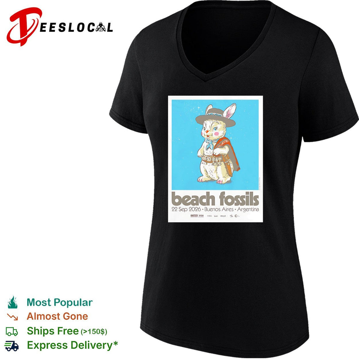 Beach Fossils tour poster rabbit in poncho Buenos Aires Argentina 2026 shirt Unisex