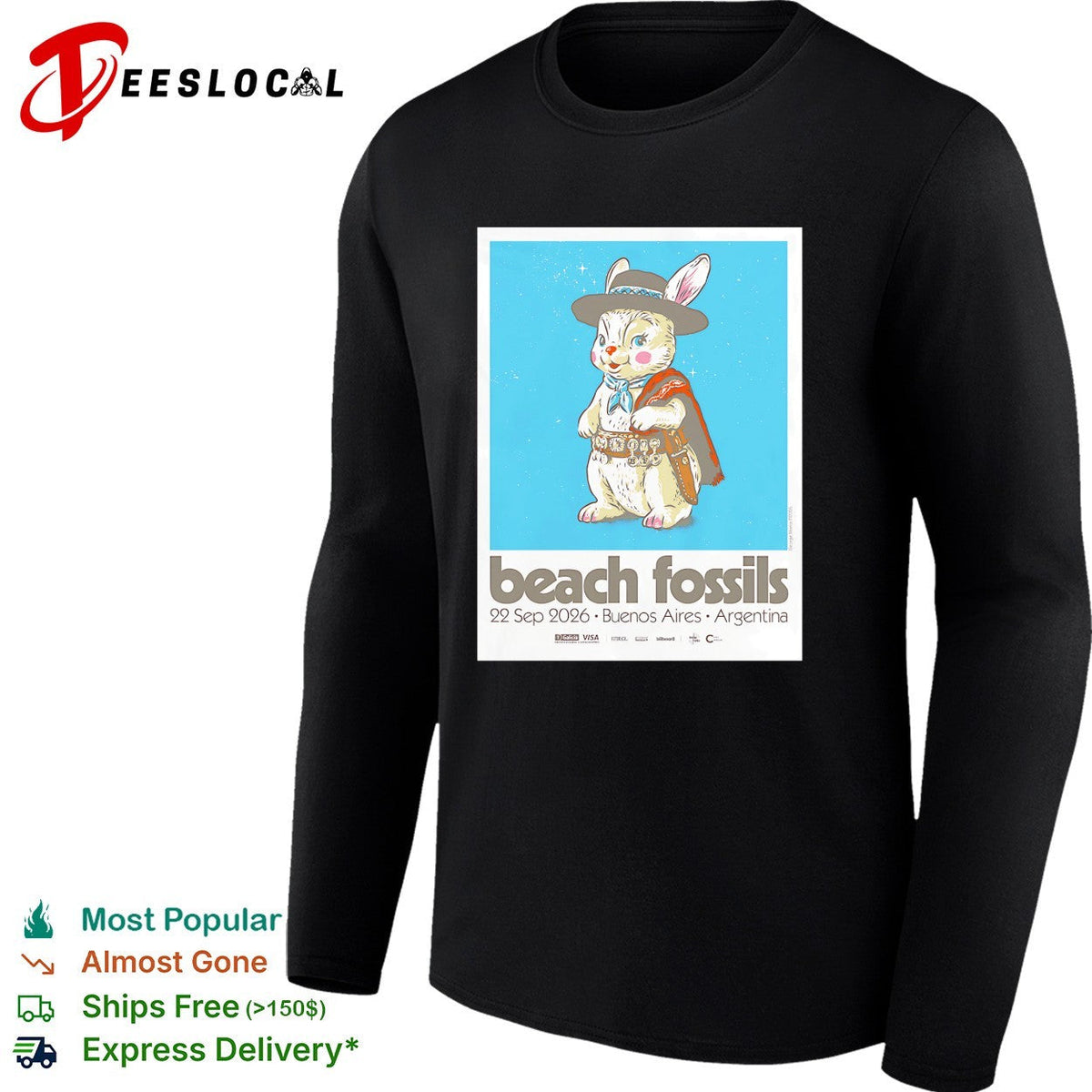 Beach Fossils tour poster rabbit in poncho Buenos Aires Argentina 2026 shirt Unisex