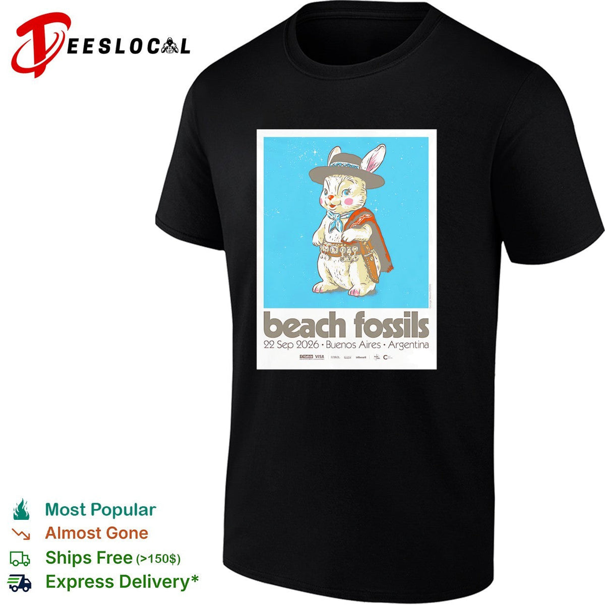 Beach Fossils tour poster rabbit in poncho Buenos Aires Argentina 2026 shirt Unisex