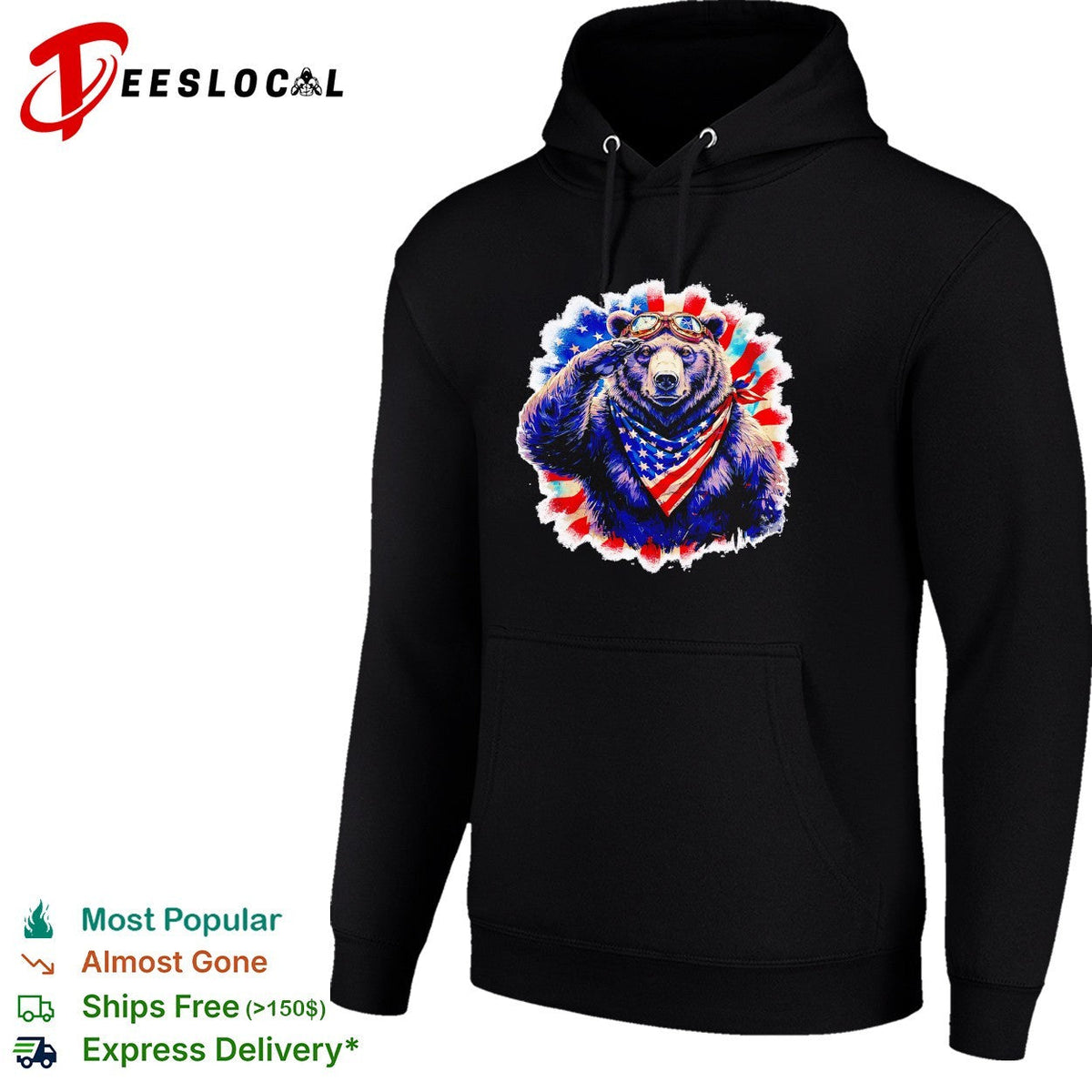 Bear saluting American flag bandana shirt Unisex