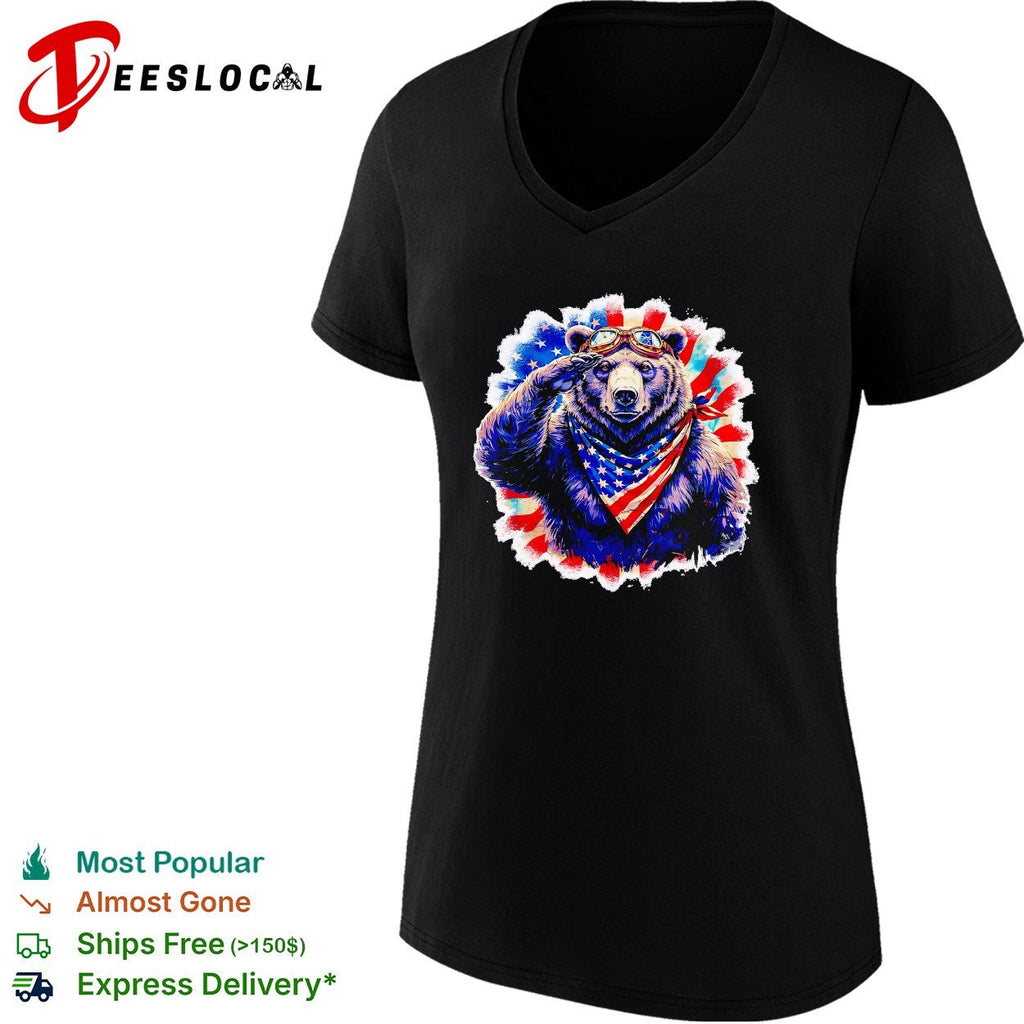 Bear saluting American flag bandana shirt Unisex