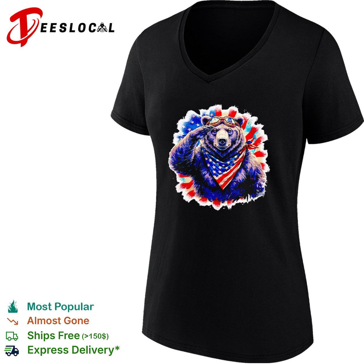 Bear saluting American flag bandana shirt Unisex