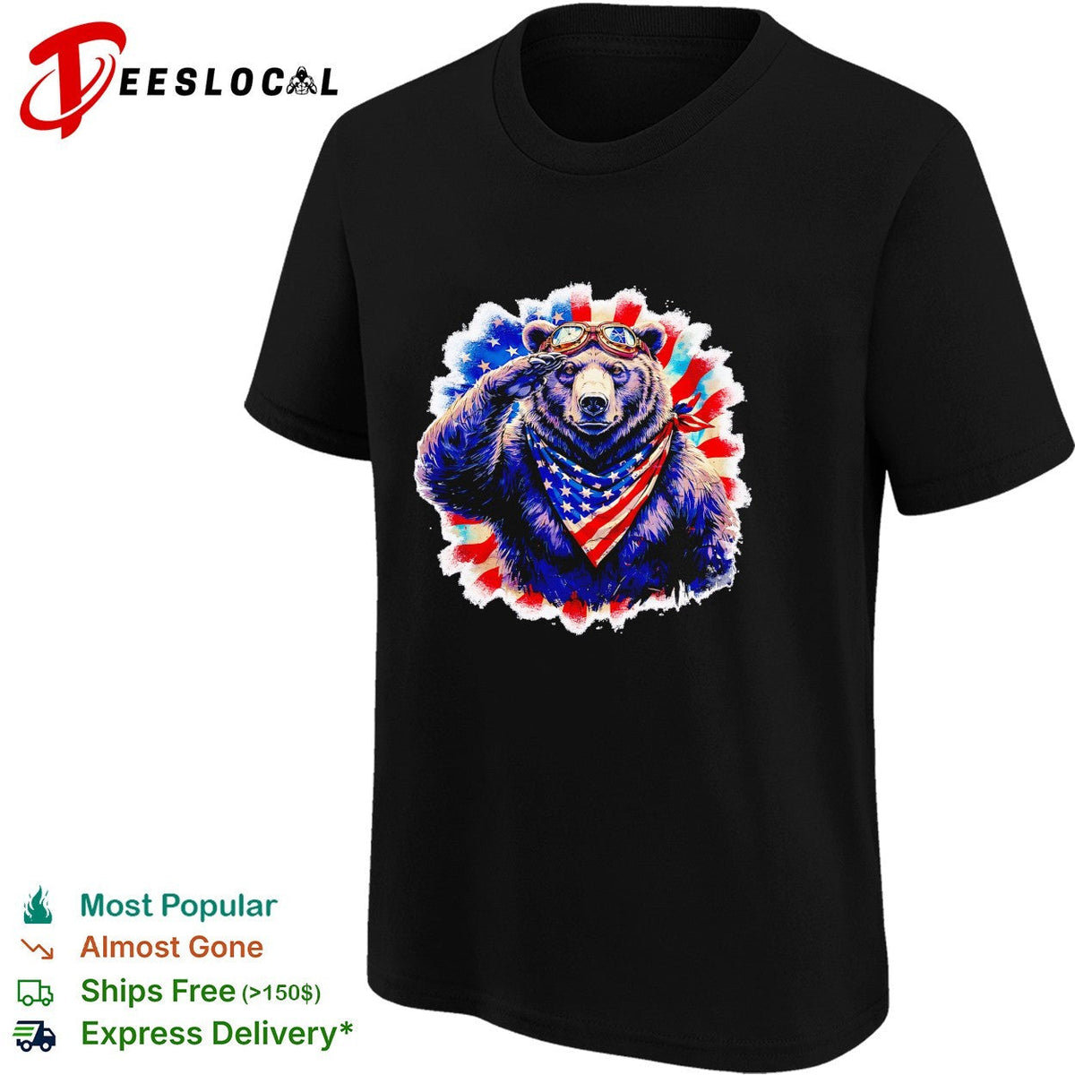 Bear saluting American flag bandana shirt Unisex