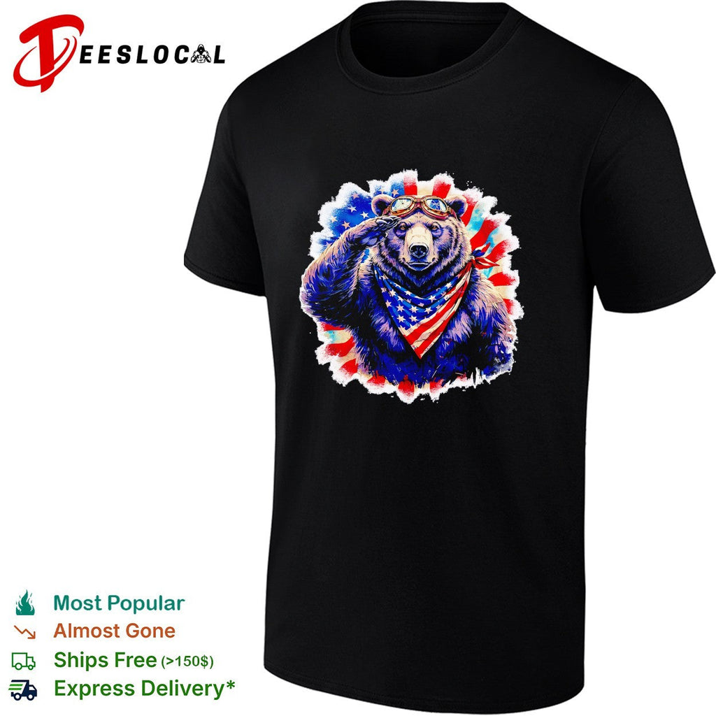 Bear saluting American flag bandana shirt Unisex