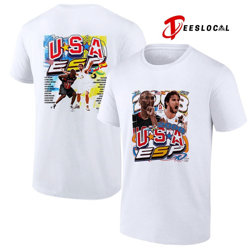 Beijing 2008 Spain Vs USA basketball team names roster graphic vintage shirt Unisex