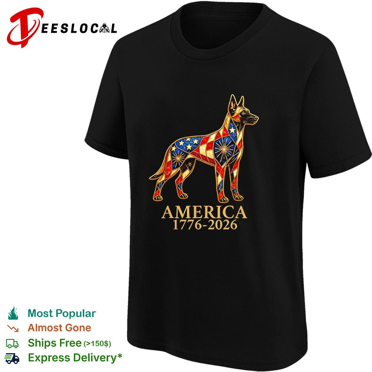 Belgian Malinois America 1776 2026 Patriotic Stained Glass Design Dog Lover shirt Unisex