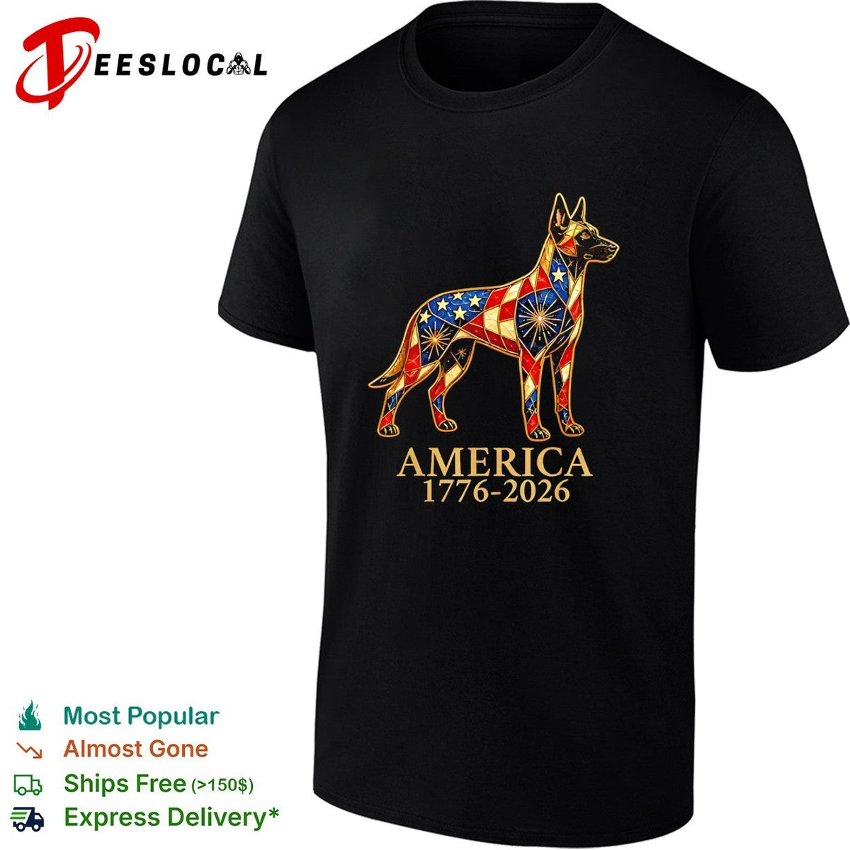 Belgian Malinois America 1776 2026 Patriotic Stained Glass Design Dog Lover shirt Unisex