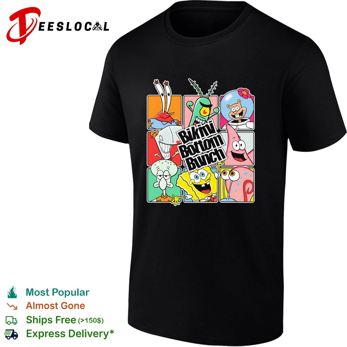 Bikini Bottom Bunch SpongeBob Patrick Squidward Mr Krabs Plankton Sandy shirt Unisex