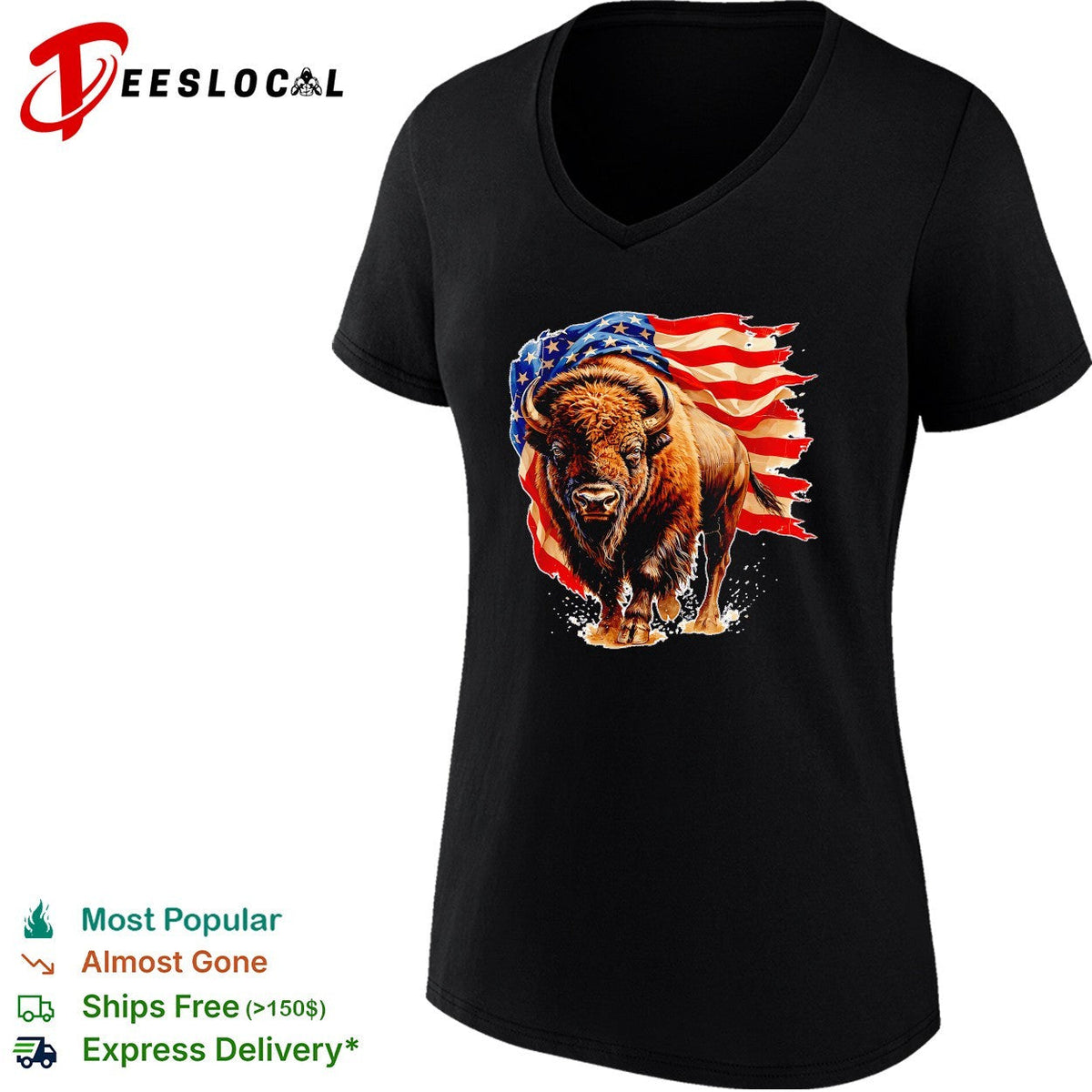 Bison American flag shirt Unisex