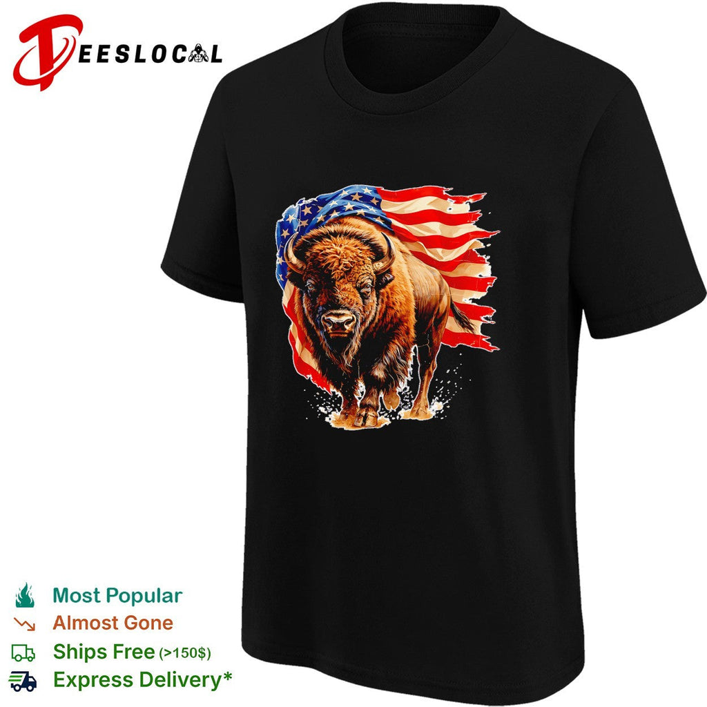 Bison American flag shirt Unisex